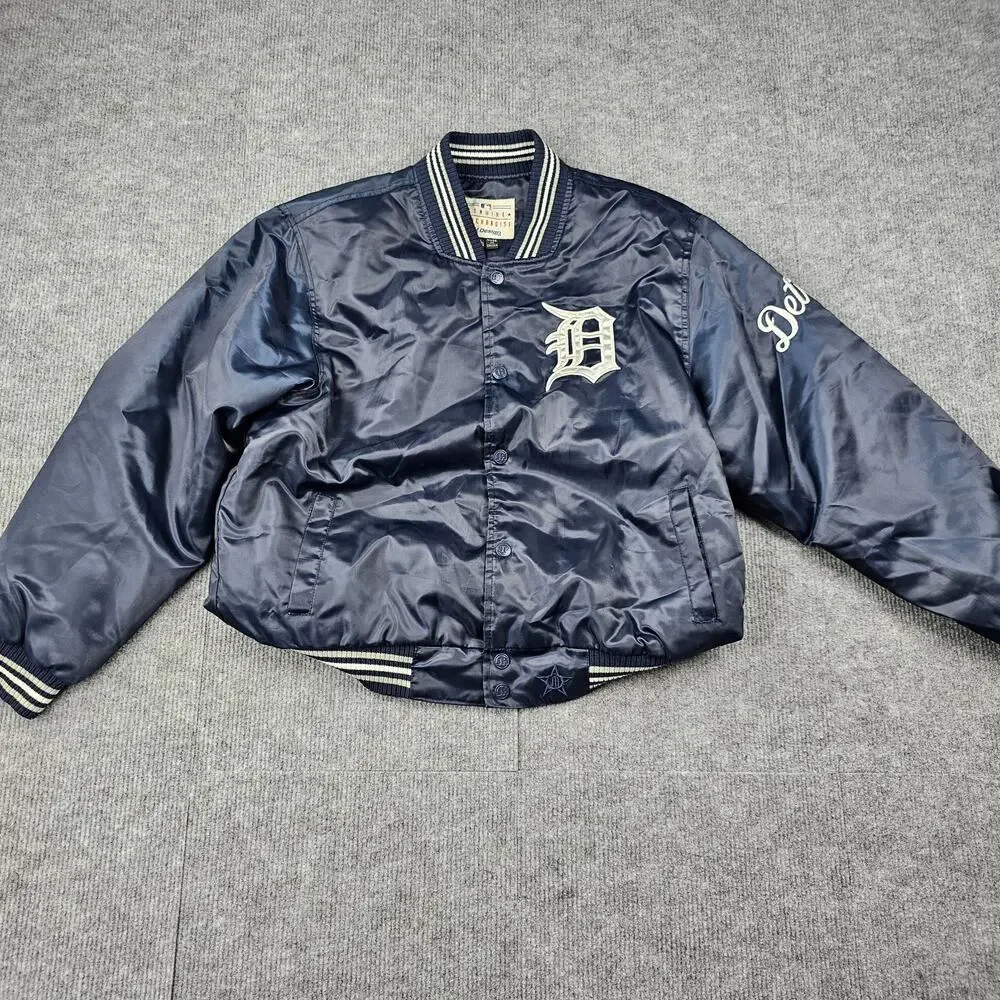 JH Design Detroit Tigers Jacket Kids XL Navy Satin Bomber MLB Vintage Y2K Sports